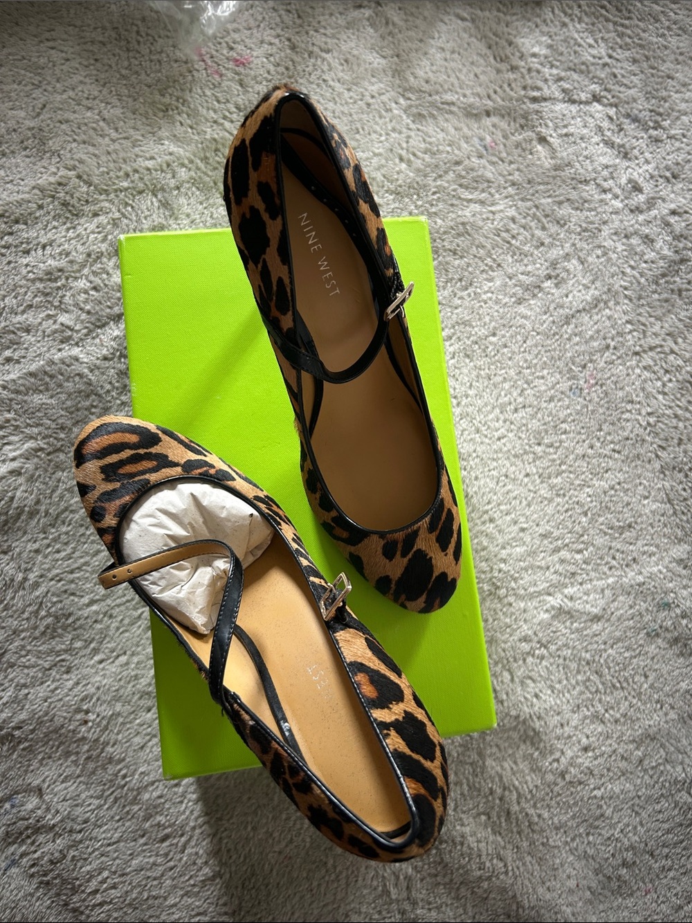 Nine West Leopard-Print Mary Jane Flats in Brown and Black